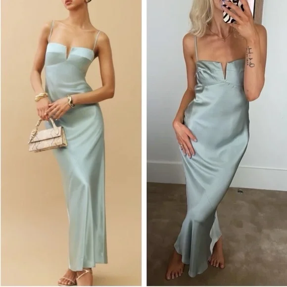 Reformation Aquamarine Silk Dress - Picture 4 of 7